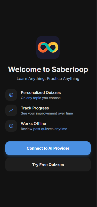 Saberloop App Screenshot showing the quiz interface