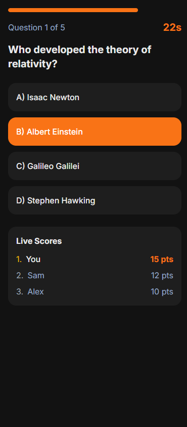Party Mode - compete with friends in real-time quiz battles